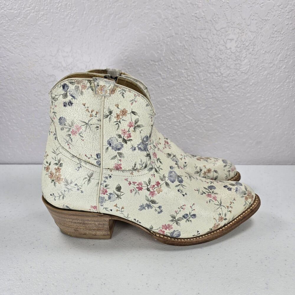 Lucchese Ankle Boots Womens 10 B Floral White Western Cowgirl Made In USA
